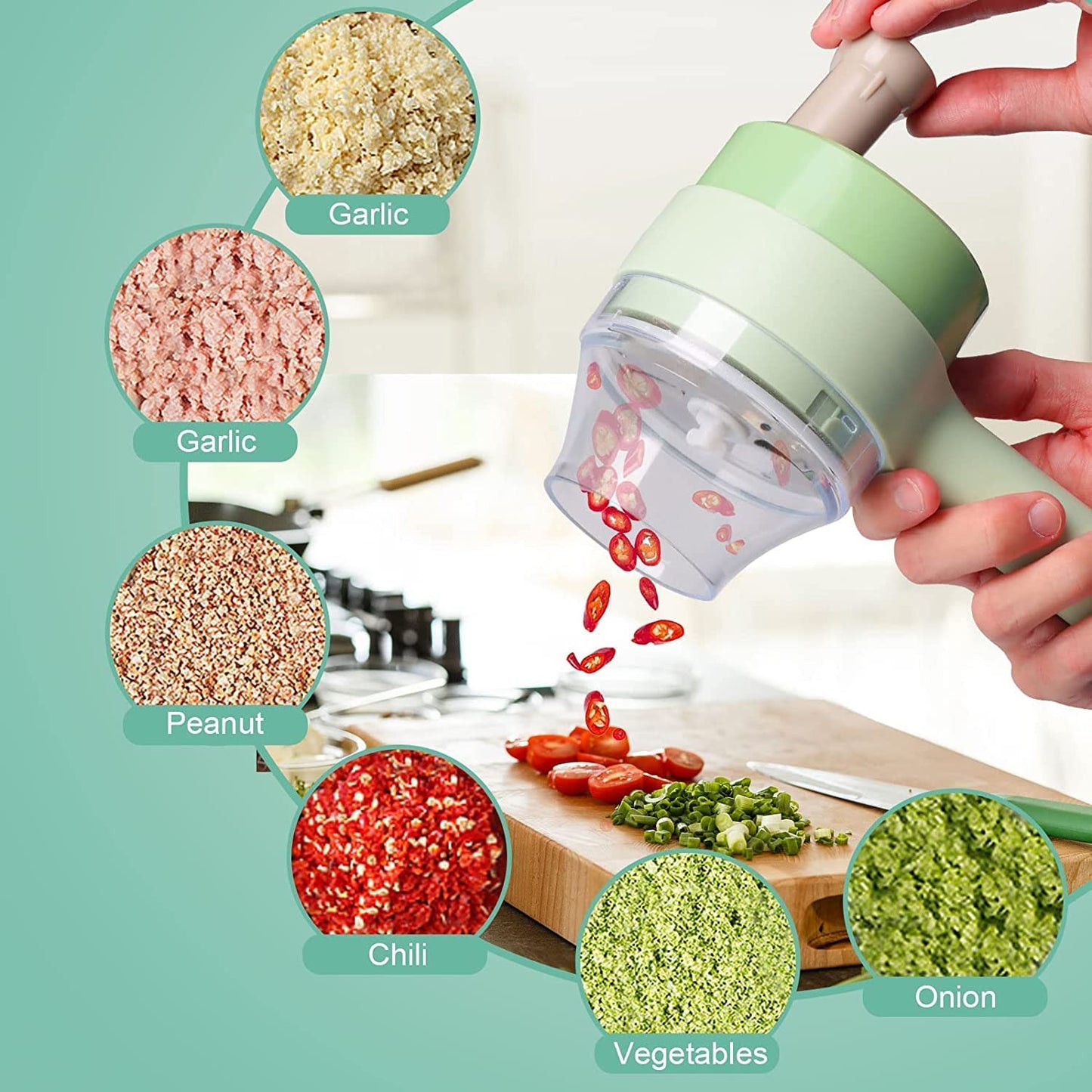 5 in 1 Handheld Hammer Electric Vegetable Cutter Set Mini Wireless Food Choppers Garlic Vegetable Chopper Slicer machine