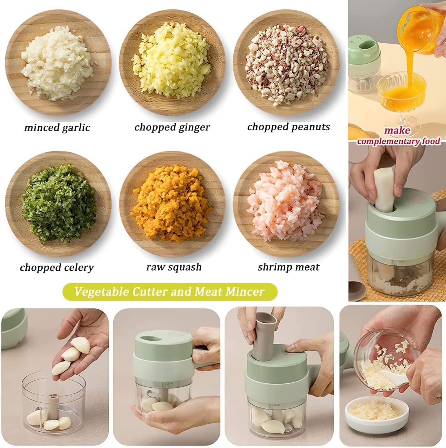 5 in 1 Handheld Hammer Electric Vegetable Cutter Set Mini Wireless Food Choppers Garlic Vegetable Chopper Slicer machine